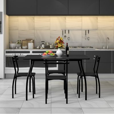 Costway 5 Pcs Dining Set Table 30'' And 4 Chairs Home Kitchen Room Breakfast Furniture Black Image 1