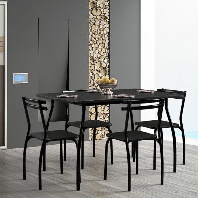 Costway 5 Pcs Dining Set Table 30'' And 4 Chairs Home Kitchen Room Breakfast Furniture Black Image 2