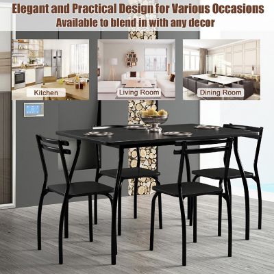 Costway 5 Pcs Dining Set Table 30'' And 4 Chairs Home Kitchen Room Breakfast Furniture Black Image 3