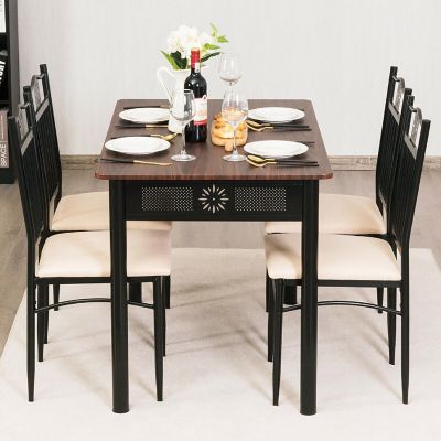 Costway 5 Piece Dining Set Wood Metal Table and 4 Chairs Kitchen Breakfast Furniture Image 1