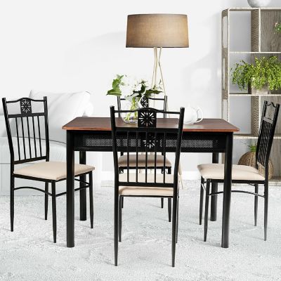 Costway 5 Piece Dining Set Wood Metal Table and 4 Chairs Kitchen Breakfast Furniture Image 3