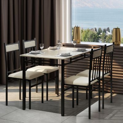 Costway 5 Piece Faux Marble Dining Set Table and 4 Chairs Kitchen Breakfast Furniture Grey Image 2