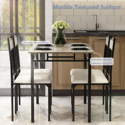 Costway 5 Piece Faux Marble Dining Set Table and 4 Chairs Kitchen Breakfast Furniture Grey Image 3