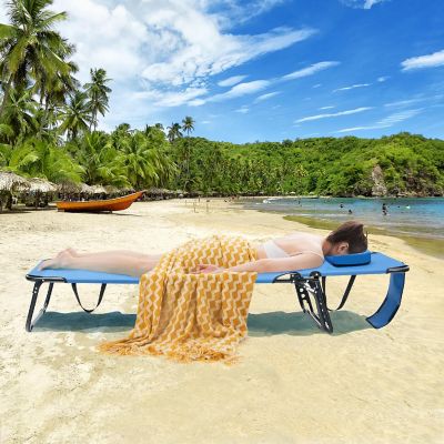 Costway 5-Position Adjustable Backrest  Beach Chaise Lounge Chair with Face Hole Pillows Image 3