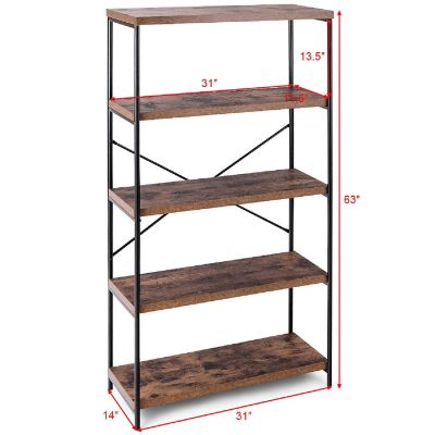 Costway 5-Tier Bookshelf, Industrial Etagere Bookcase, Rustic Display Shelf Organizer Image 1