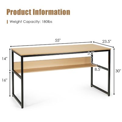 Costway 55'' Computer Desk Writing Table Workstation Home Office w/Bookshelf Natural Image 1