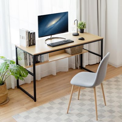 Costway 55'' Computer Desk Writing Table Workstation Home Office w/Bookshelf Natural Image 3