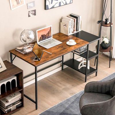 Costway 55'' Computer Desk Writing Workstation Study Table Home Office with Bookshelf Rustic Image 1