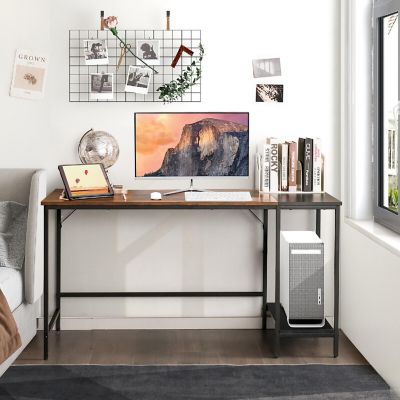 Costway 55'' Computer Desk Writing Workstation Study Table Home Office with Bookshelf Rustic Image 2