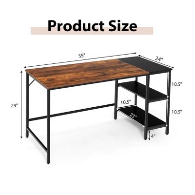 Costway 55'' Computer Desk Writing Workstation Study Table Home Office with Bookshelf Rustic Image 3