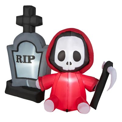 Costway 5ft Inflatable Halloween Ghost Holding Sickle & Tombstone Blow up Yard Decor Image 1