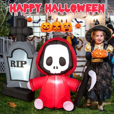 Costway 5ft Inflatable Halloween Ghost Holding Sickle & Tombstone Blow up Yard Decor Image 3