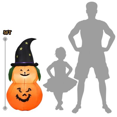 Costway 5ft Inflatable Halloween Pumpkin Decoration w/ LED Light Witch Hat Image 1