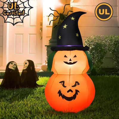 Costway 5ft Inflatable Halloween Pumpkin Decoration w/ LED Light Witch Hat Image 2