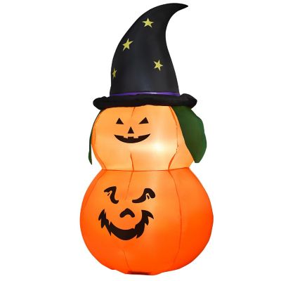 Costway 5ft Inflatable Halloween Pumpkin Decoration w/ LED Light Witch Hat Image 3