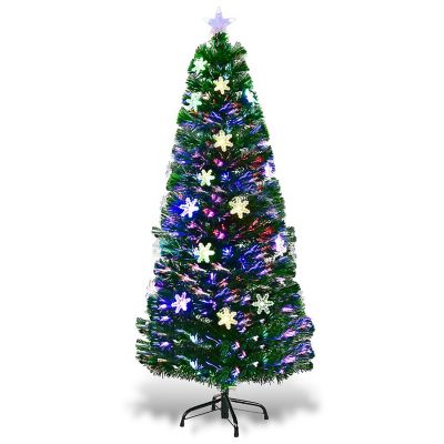 Costway 5FT Pre-Lit Fiber Optic Artificial Christmas Tree w/Multicolor Lights Snowflakes Image 1