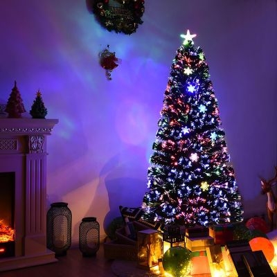 Costway 5FT Pre-Lit Fiber Optic Artificial Christmas Tree w/Multicolor Lights Snowflakes Image 3