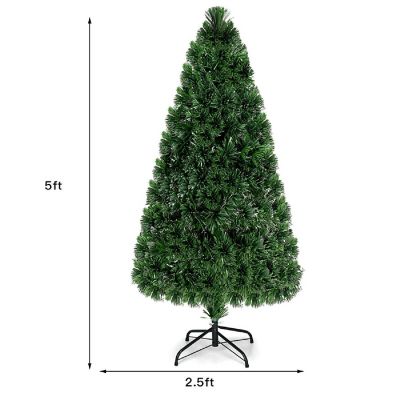 Costway 5Ft Pre-Lit Fiber Optic PVC Christmas Tree Metal Holiday Image 1
