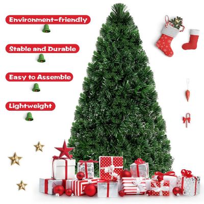 Costway 5Ft Pre-Lit Fiber Optic PVC Christmas Tree Metal Holiday Image 3