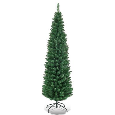 Costway 5Ft PVC Artificial Pencil Christmas Tree Slim Stand Green Image 1
