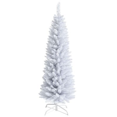 Costway 5ft Unlit Artificial Slim Pencil Christmas Tree with Metal Stand White Image 1