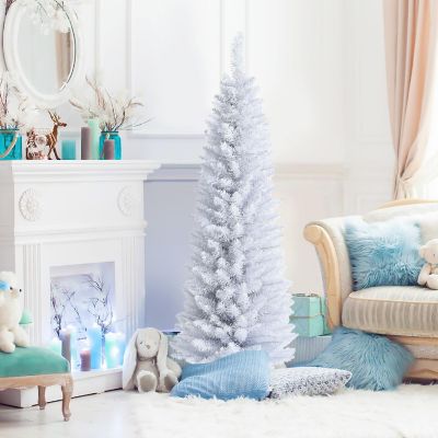 Costway 5ft Unlit Artificial Slim Pencil Christmas Tree with Metal Stand White Image 2