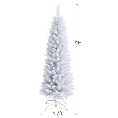 Costway 5ft Unlit Artificial Slim Pencil Christmas Tree with Metal Stand White Image 3