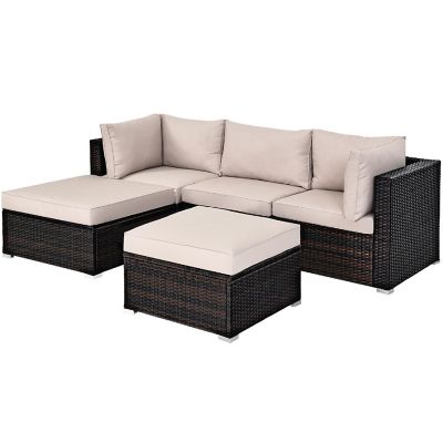 Costway 5PCS Patio Rattan Furniture Set Ottoman Table Image 1