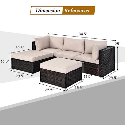 Costway 5PCS Patio Rattan Furniture Set Ottoman Table Image 2