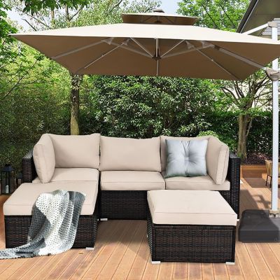 Costway 5PCS Patio Rattan Furniture Set Ottoman Table Image 3