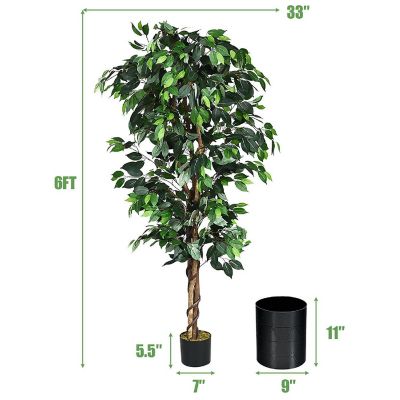 Costway 6 Feet Artificial Ficus Silk Tree Wood Trunks Green In/Outdoor Home Decor Image 1