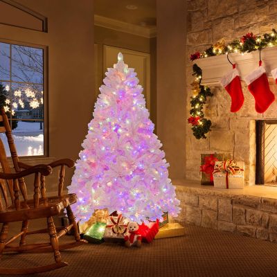 Costway 6 FT Flocked Artificial Christmas Tree Hinged with 350 LED Lights 808 Branch Tips Image 1
