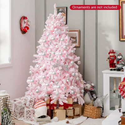 Costway 6 FT Flocked Artificial Christmas Tree Hinged with 350 LED Lights 808 Branch Tips Image 2