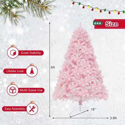 Costway 6 FT Flocked Artificial Christmas Tree Hinged with 350 LED Lights 808 Branch Tips Image 3