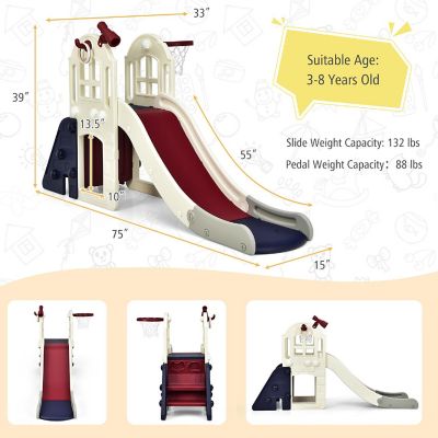 Costway 6-In-1 Large Slide for Kids Toddler Climber Slide Playset w/ Basketball Hoop Blue Image 3