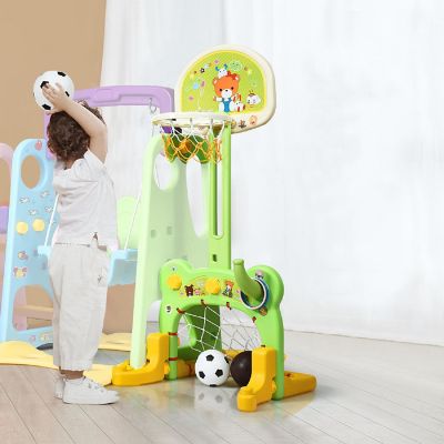 Costway 6 In 1 Toddler Climber and Swing Set w/ Basketball Hoop & Football Gate Backyard Image 2