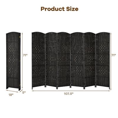 Costway 6-Panel Room Divider 6Ft Weave Fiber Folding Privacy Screen Black Image 1