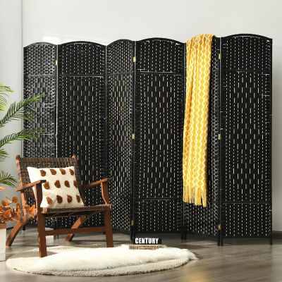 Costway 6-Panel Room Divider 6Ft Weave Fiber Folding Privacy Screen Black Image 2