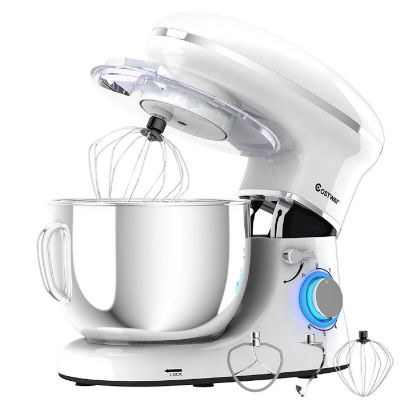 Costway 6 Speed 660W Dough Hook Whisk Beater 6.3Qt Tilt-Head Food Stand Mixer White Image 1