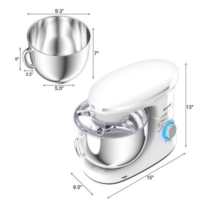 Costway 6 Speed 660W Dough Hook Whisk Beater 6.3Qt Tilt-Head Food Stand Mixer White Image 1