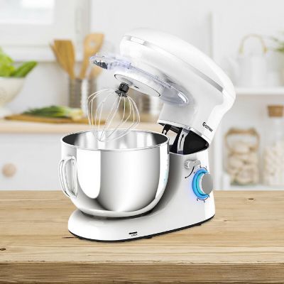 Costway 6 Speed 660W Dough Hook Whisk Beater 6.3Qt Tilt-Head Food Stand Mixer White Image 2