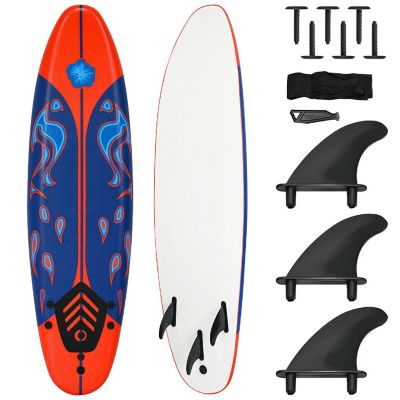 Costway 6' Surfboard Foamie Body Surfing Board W/3  Fins & Leash for Kids Adults Red Image 1