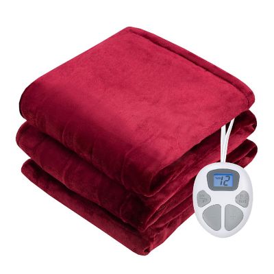 Costway 62'' x 84'' Flannel Polyester Heated Blanket  Throw w/10 Heating Levels Red Image 1