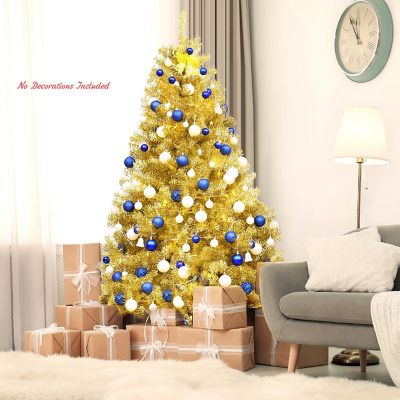 Costway 6ft Artificial Tinsel Christmas Tree Hinged w/1036 Tips Foldable Stand Champagne Image 3