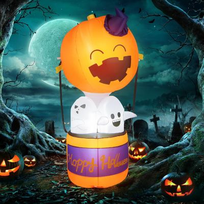 Costway 6ft Halloween Inflatable Pumpkin Hot Air Balloon Ghost Blow up Yard Decoration Image 1