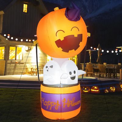 Costway 6ft Halloween Inflatable Pumpkin Hot Air Balloon Ghost Blow up Yard Decoration Image 2