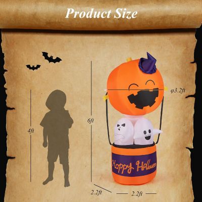 Costway 6ft Halloween Inflatable Pumpkin Hot Air Balloon Ghost Blow up Yard Decoration Image 3