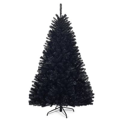 Costway 6Ft Hinged Artificial Christmas Tree Full Tree with Metal Stand Black Image 1