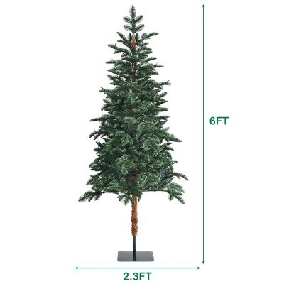 Costway 6ft Pre-Lit Artificial Hinged Pencil Christmas Tree w/250 Lights and Metal Stand Image 3