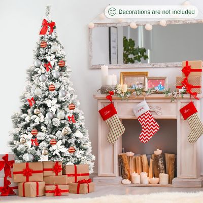 Costway 6ft Snow Flocked Hinged Christmas Tree w/Berries &amp; Poinsettia Flowers Image 2